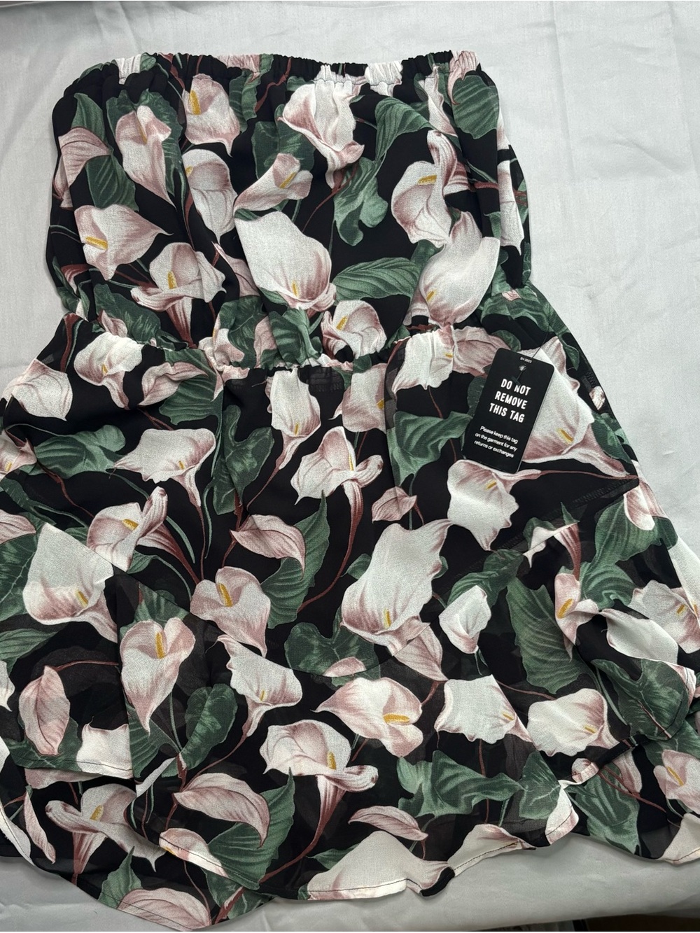 Express Strapless Green Floral Ruffle Mini - Picture 4 of 8